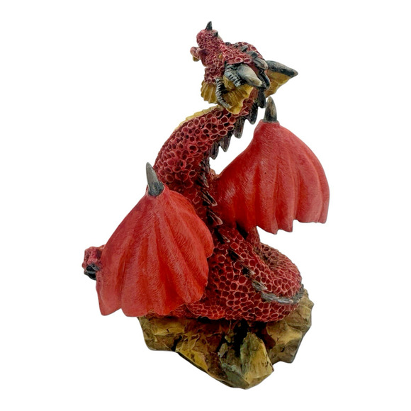 Vintage 1997 Myths & Legends #4I078 Red Dragon Gripping Wing Figurine w/ Box - Picture 4 of 13